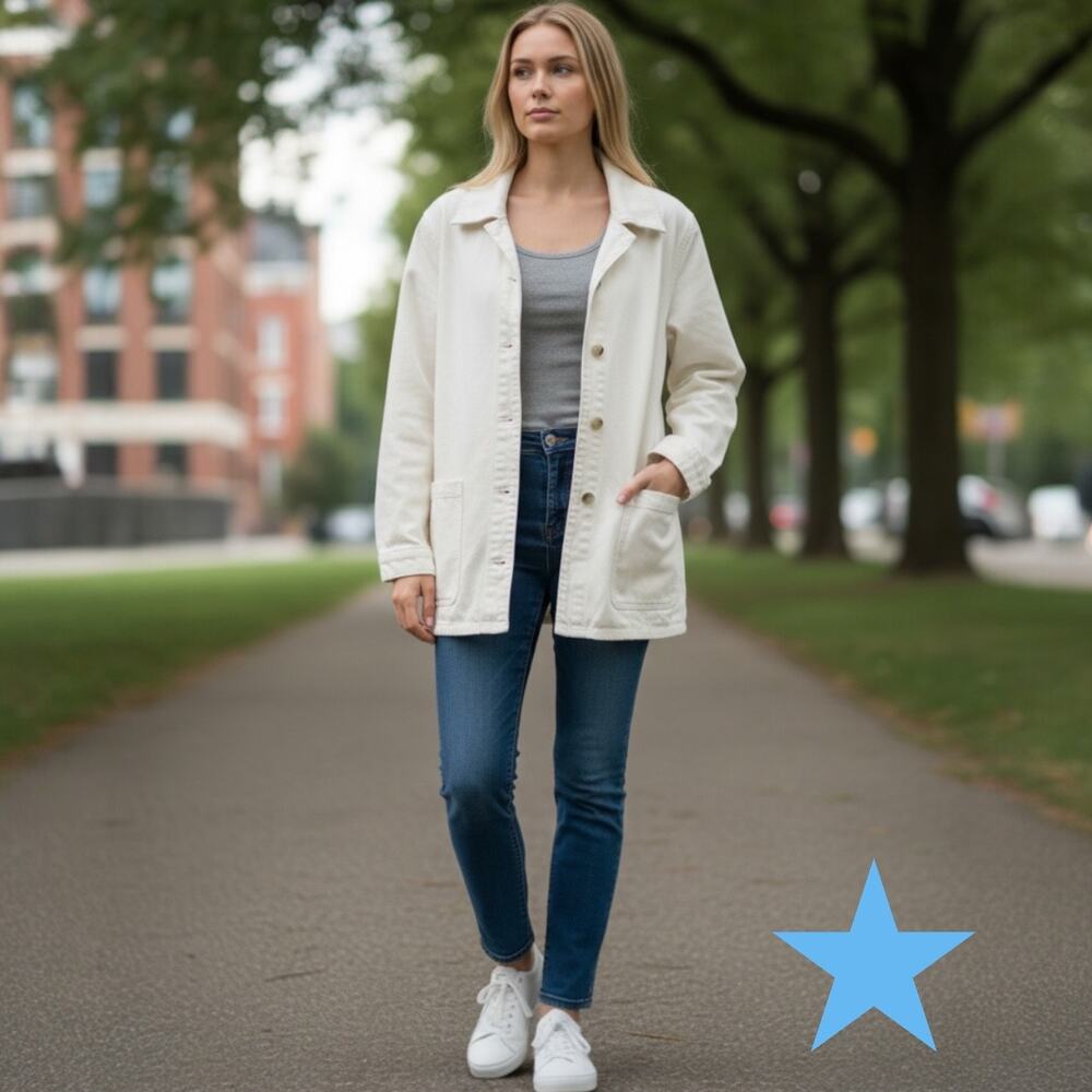 & OTHER STORIES Womens Ivory Off White Cotton Denim Barn Jacket Sz 40 US 8 M